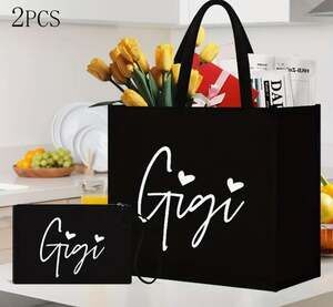 Gigi Black and White Heart Canvas Tote Bag Gift